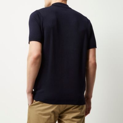 Navy knitted polo shirt